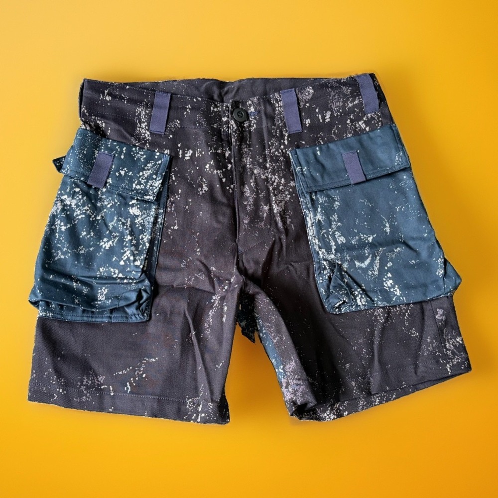 Wasted Collective Organic Cotton Cargo Shorts Speckled Black/Blue Sz Small NWOT‎
